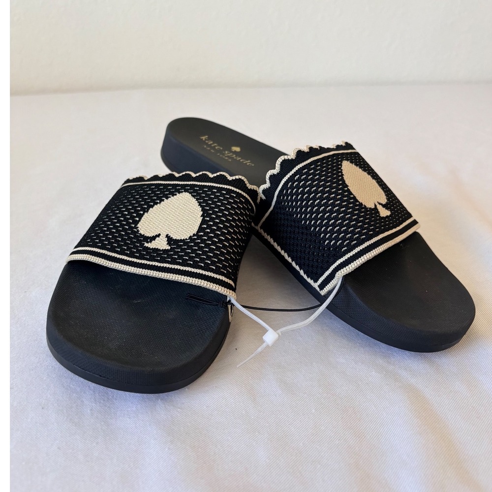 Kate Spade La Jolla Black Spade Mesh Slides Sandals Women's Size 11 EUR 41.5 new